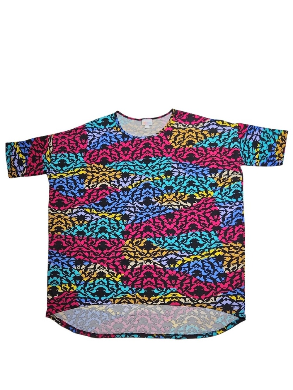 LuLaRoe Irma Tunic Short Sleeve Tee Geometric Print Relaxed Fit Women's XL